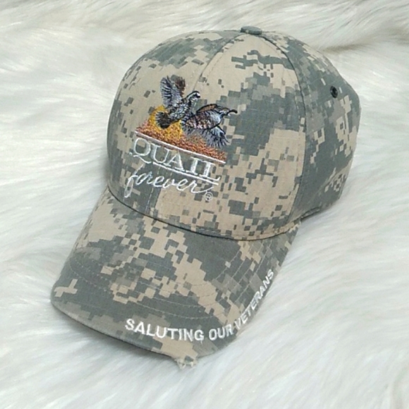 HTF! Quail Forever Saluting Our Veterans Velcro Back Hat Camo Print